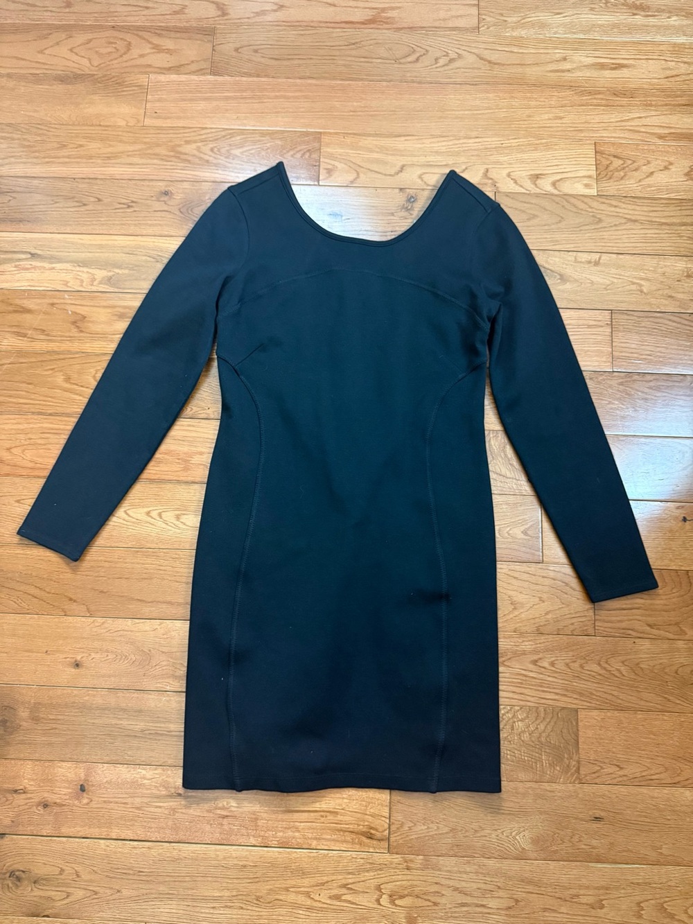 Athleta Illusion Black Long Sleeve Ponte Fitted Dress